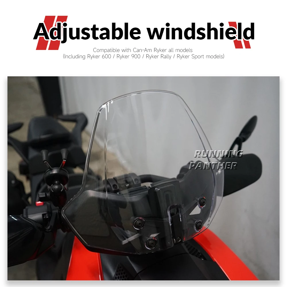 Motorcycle Adjustable Windscreen Windshield Wind Screen Shield For Can-Am Ryker 600 900 Sport Rally Edition 900 ACE 2019-2023