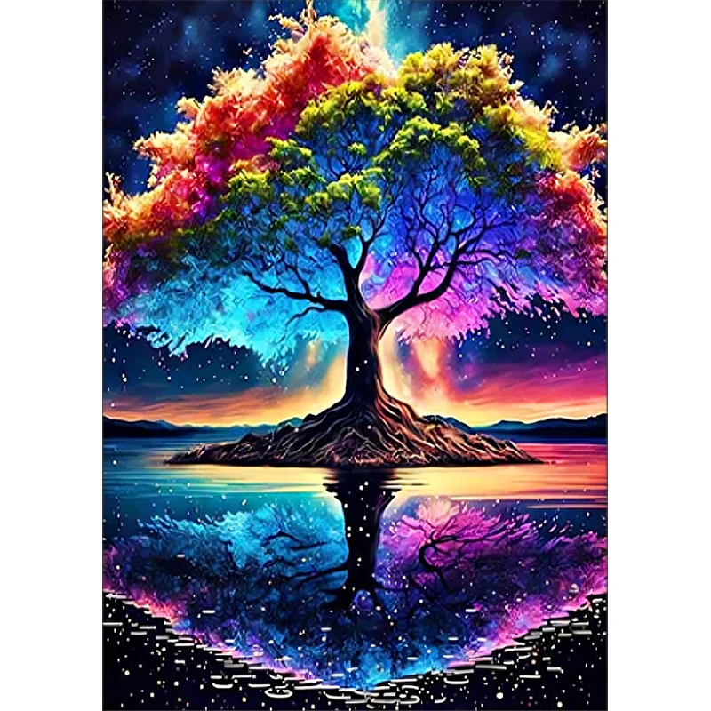 Diamond Painting Kit Landscape Tree Picture Full round Diamond Inlaid Embroidery Process Cross Stitch Home Decoration