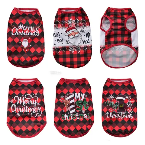 Christmas Pet Clothes Cute Breathable Vest Coat Holiday Deer Santa Claus Print Puppy Costume For Small Medium Dog Cats Yorkshire