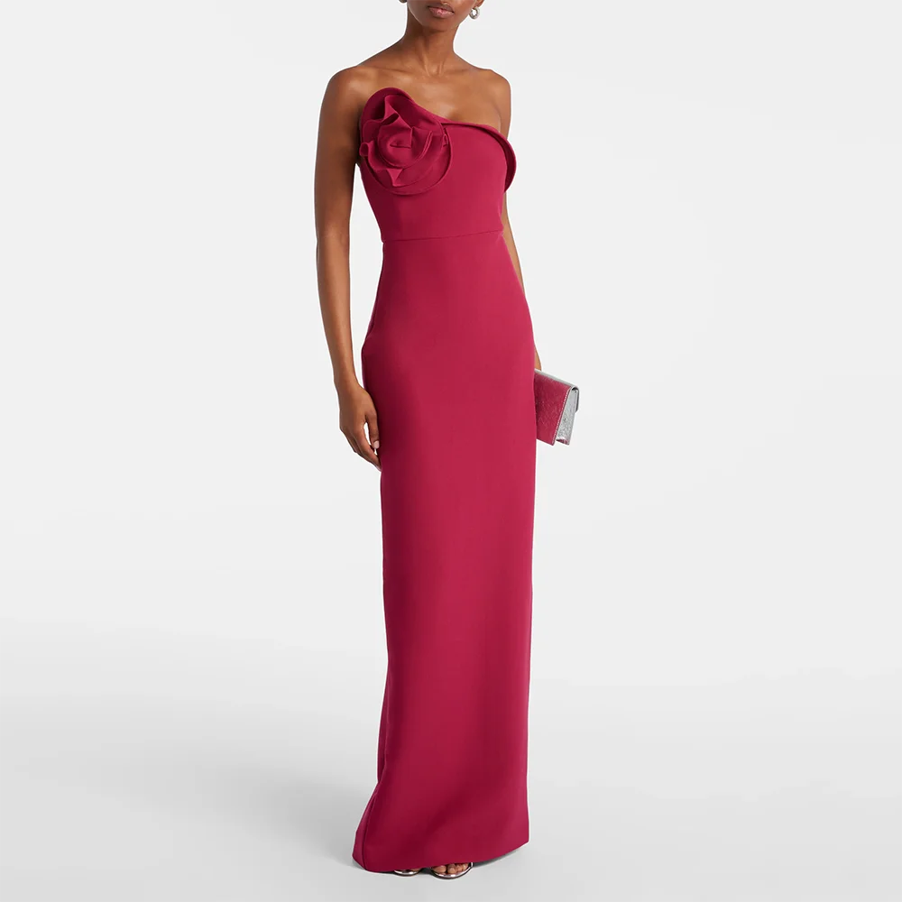 Customized 3D Flower Strapless Sleeveless Jersey Straight Floor Length Evening Dresses Sexy Backless Back Zipper Prom Gowns
