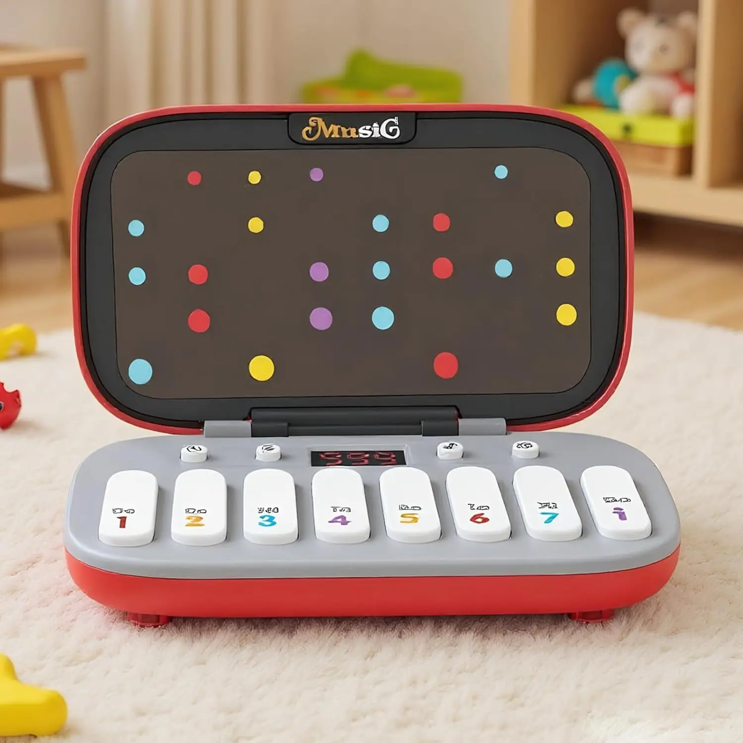 ของเล่นคีย์บอร์ดอิเล็กทรอนิกส์สำหรับเด็ก เครื่องเล่นเกมดนตรีอิเล็กทรอนิกส์ เกมทดสอบจังหวะ เกมปริศนา แบบพกพา คีย์เรืองแสง เหมาะสำหรับการเดินทาง สไตล์มอนเตสซอรี่