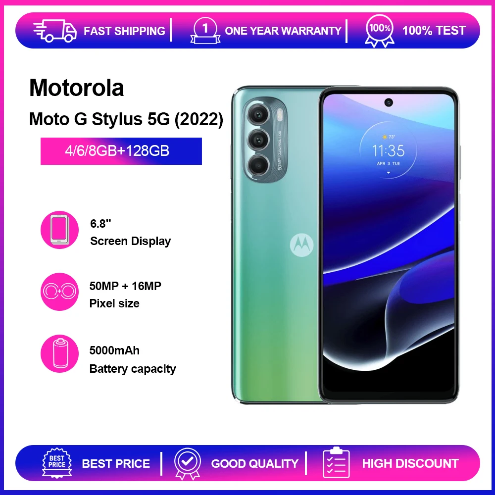 هاتف موتورولا موتو جي ستايلس 5G (2022) XT2215 الأصلي 6.8 IPS LCD شاشة 120 هرتز 128 جيجابايت روم 4 جيجابايت رام بصمة الهاتف المحمول