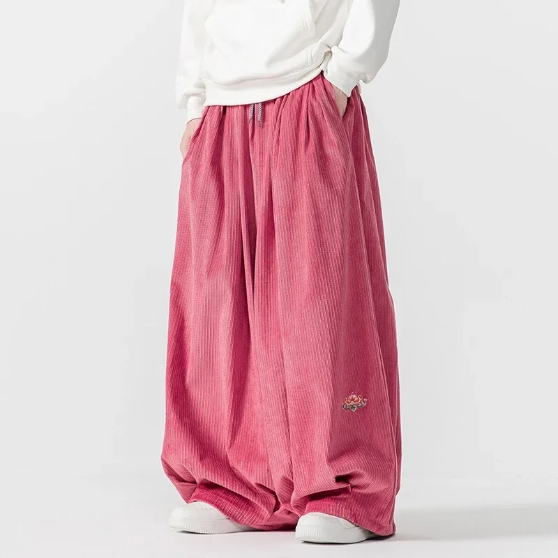 Autumn Winter Corduroy Wide Leg Pants Men Solid Color Loose Casual Pants Mens Couple Streetwear Hip Hop Trousers Plus Size 5XL