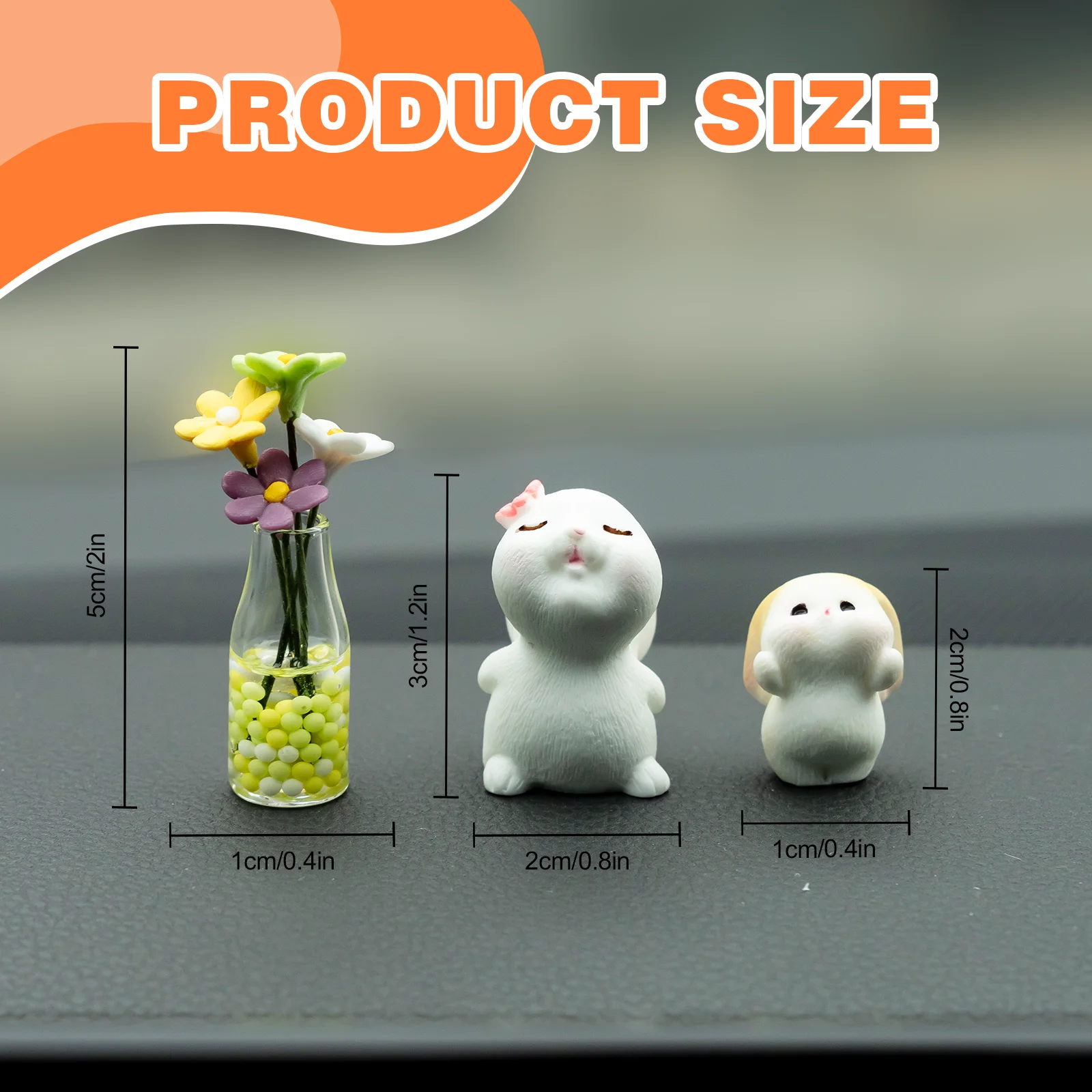 Cute Mini Bunny and Daisy Flower Vase Car Ornaments Funny Dashboard Decorations Kawaii Car Interior Accessories for Women Gifts