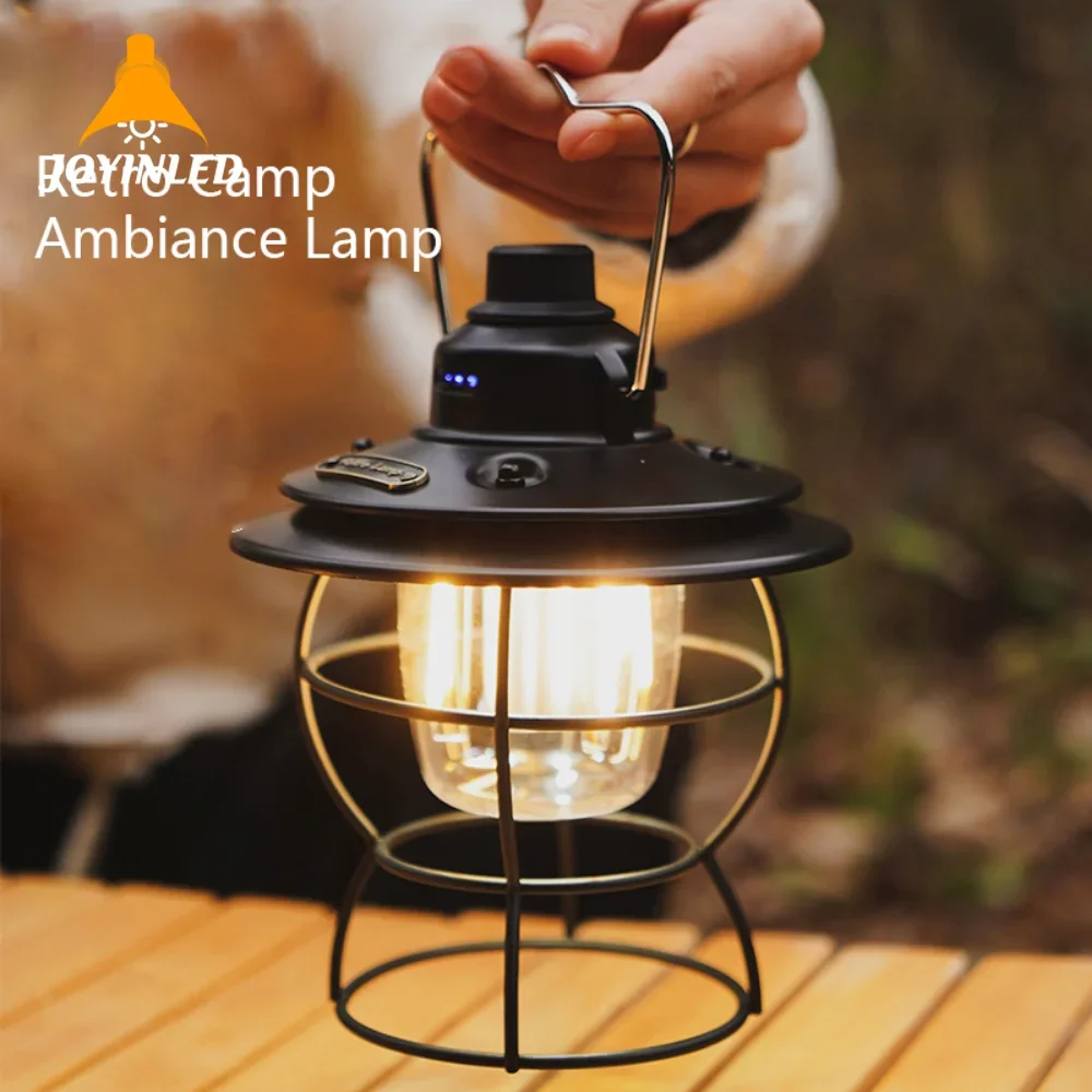 Rechargeable Retro Portable Camping Lantern Light Hanging Lamp Outdoor Light Household 3 Modes Dimmable Flashlight with USB