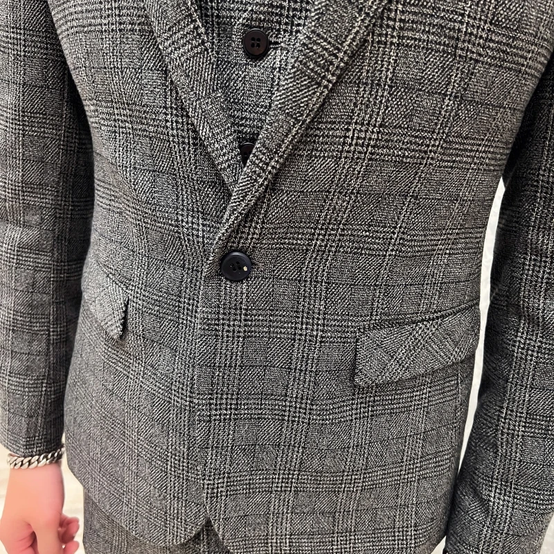 2023 Men's British Fashion Three-piece Set Slim Fit Suit Vest Trousers Ensemble Handsome Trendy All-in-one Banquet Blaze 25 S698de3b6973a4105a0d23fa36a0820aab