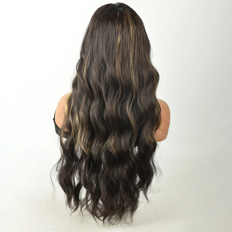 Ein kompletter Satz Kunstfaserperücken für langes lockiges Haar mit Pony