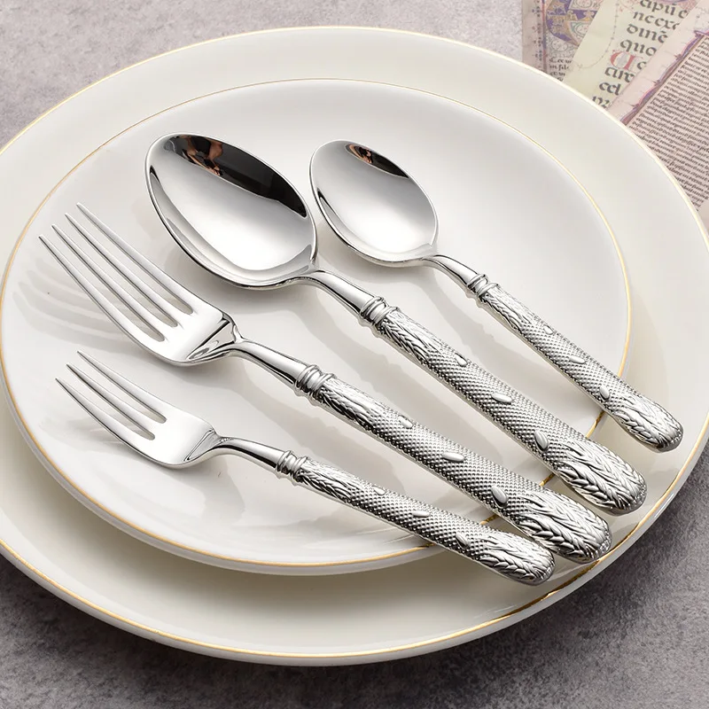 Gold Cutlery Roman Column Style 18/10 stainless steel 304 Classical Flatware Dinnerware Set Silver Service For 1 Drop Shipping