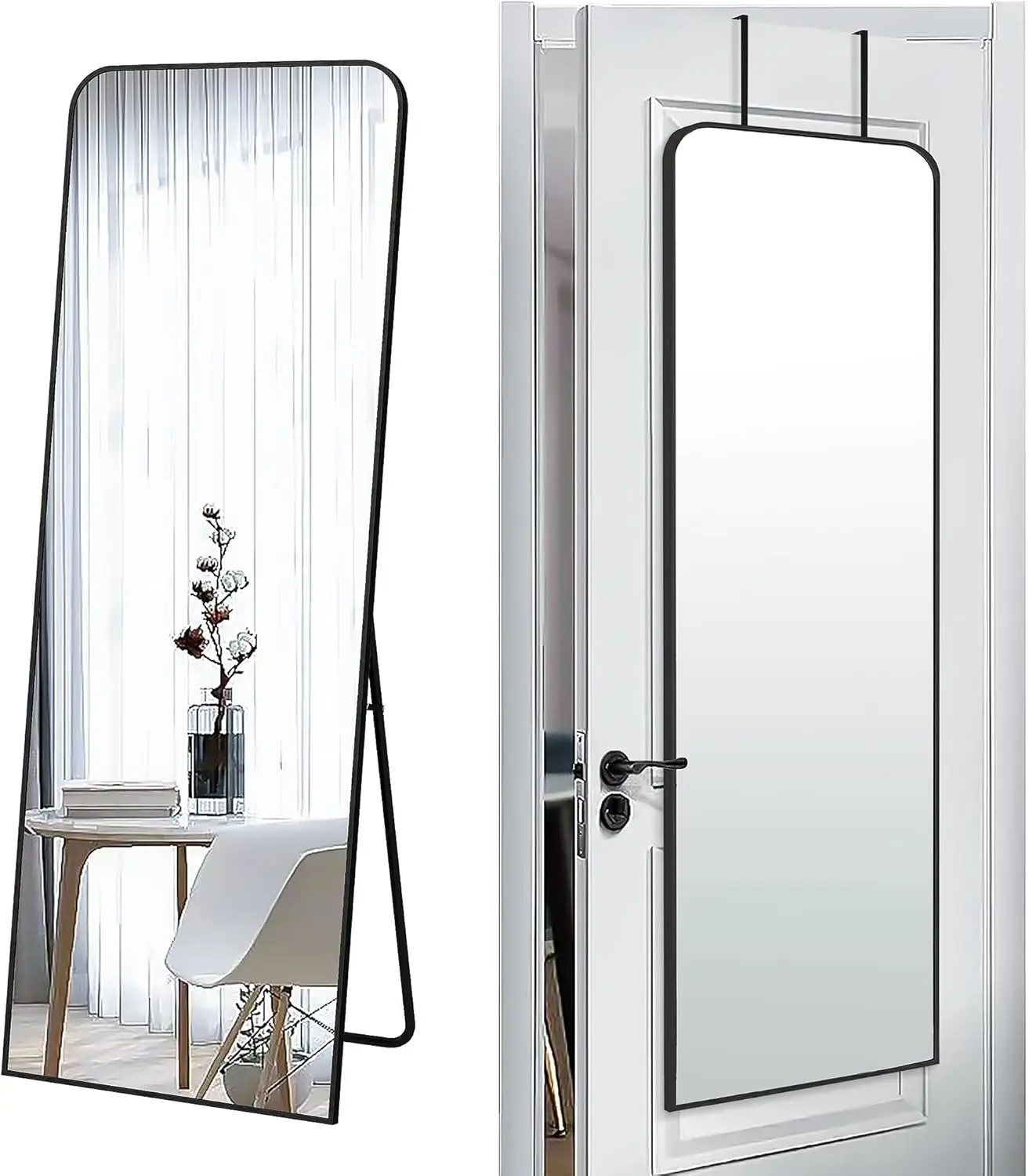 

57x20 Full Length Mirror, Floor or Wall Mounted, Metal Frame, Black, for Bedroom Bathroom