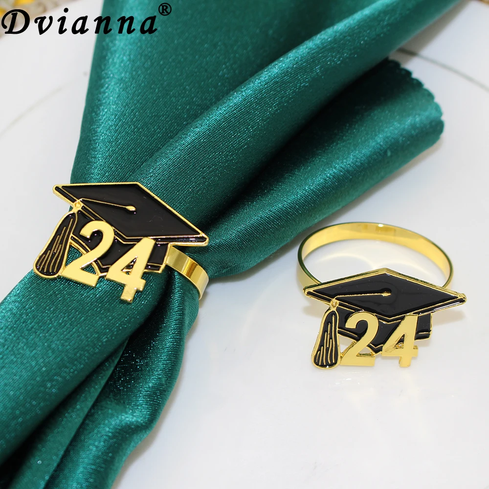 4Pcs Graduation Cap Black Hats with Tassels Napkin Rings for Graduation Party Table Setting Decorations Graduation Decorations