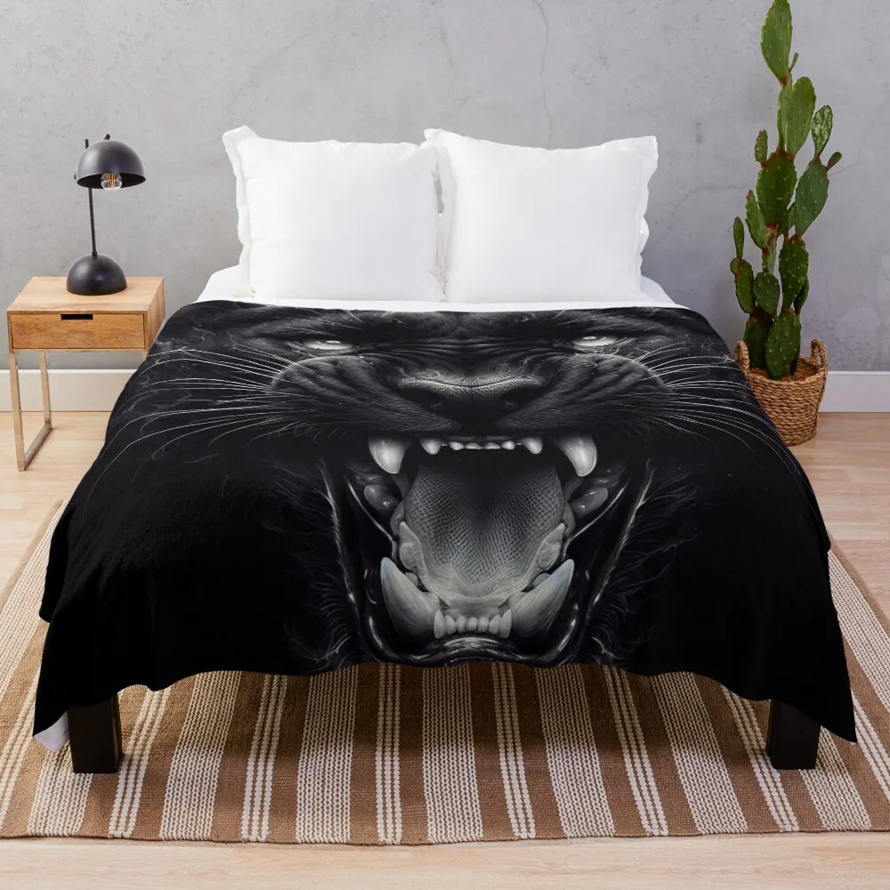 

black panther roaring Throw Blanket