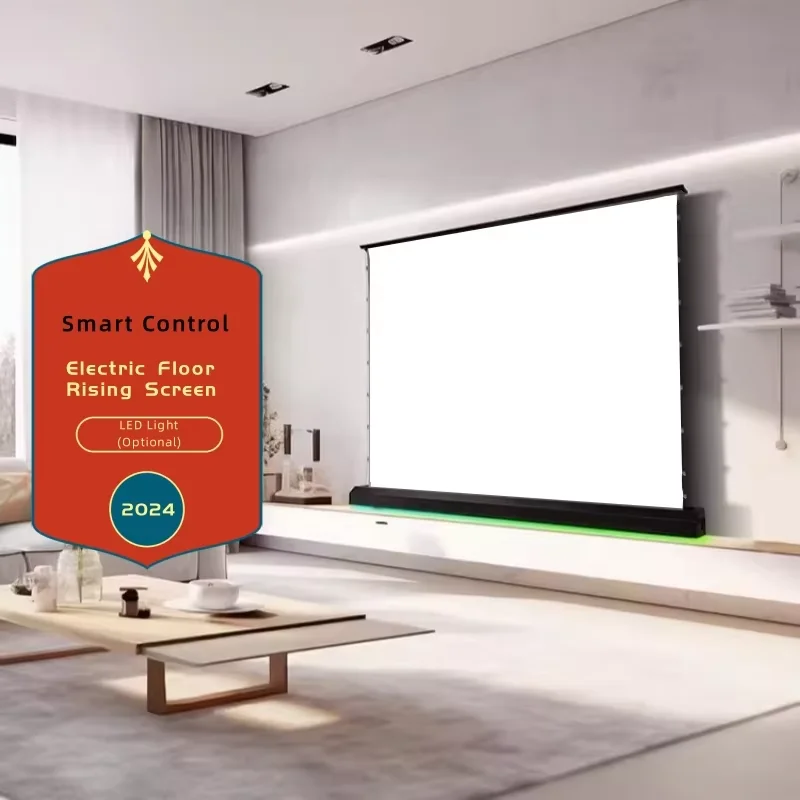 

Aluminum Black Intelligent Motorized Floor Rising Projector Screen With PVC White Cinema Surface and Multiple Control Modes