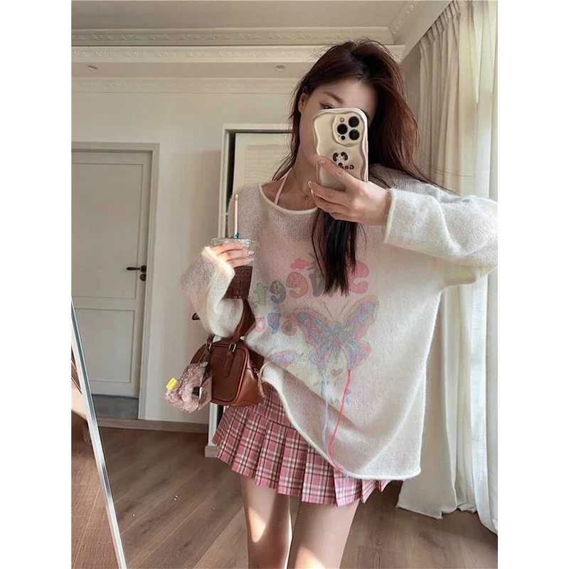 Women Autumn Korean Loose Fashion Printing Appear Thin O-neck Long Sleeve T-Shirt Women Clothes Simplicity All-match Trend Tops