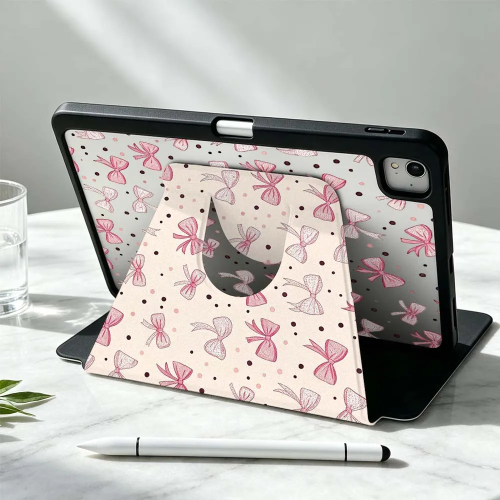 Bow Pattern For iPad Pro Air mini 6 5 4 12th M5 M4 M3 M2 A16 A17Pro 360° Rotation Stylus Storage Tablet Case Soft