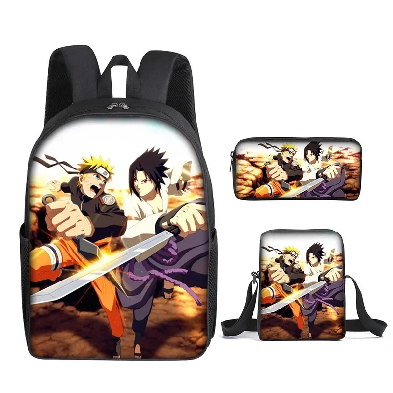 Naruto Backpack Akatsuki Anime Cartoon Shoulder Bags with Pencil Case Casual Canvas Travel Bag Primary Schoolbag Mochila Gift