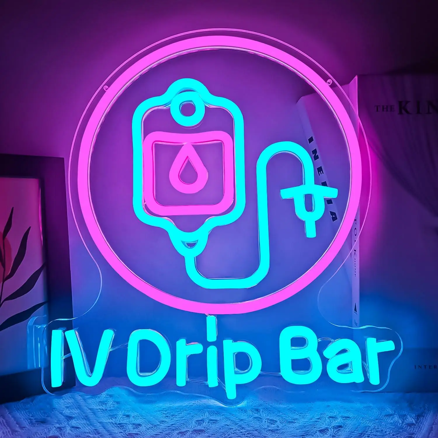 IV Drip Bar Neon Sign USB Dimmable LED Light for Wall Decor Medical Clinic Office Wellness Room IV Therapy Art Decoration Gifts