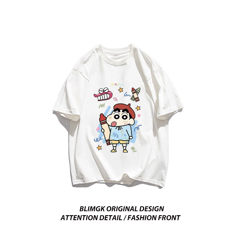 Crayon Xiaoxin Cartoon Women's T-shirt Sanr Fitting T-shirt Letters Loose T-shirt Casual Casual Street Comfortable Short Sleeve