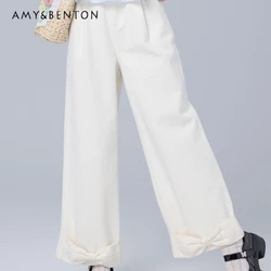 Pantalones vaqueros informales de verano para niñas, Jeans finos con cintura de lazo y nueve puntos, pierna ancha, sueltos, versátiles, a la moda, novedad de 2024