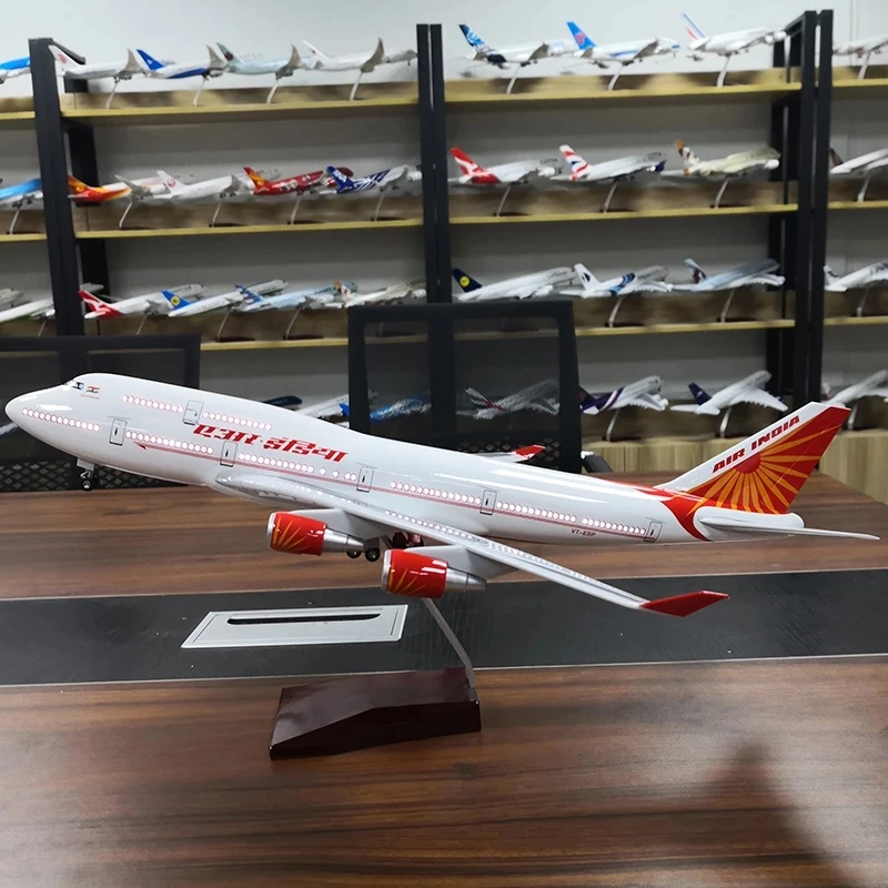 Air India 747 B747 Plane Model Resin 47cm scale aircraft With Landing Gear Wheels Light(Touch or Sound Control)