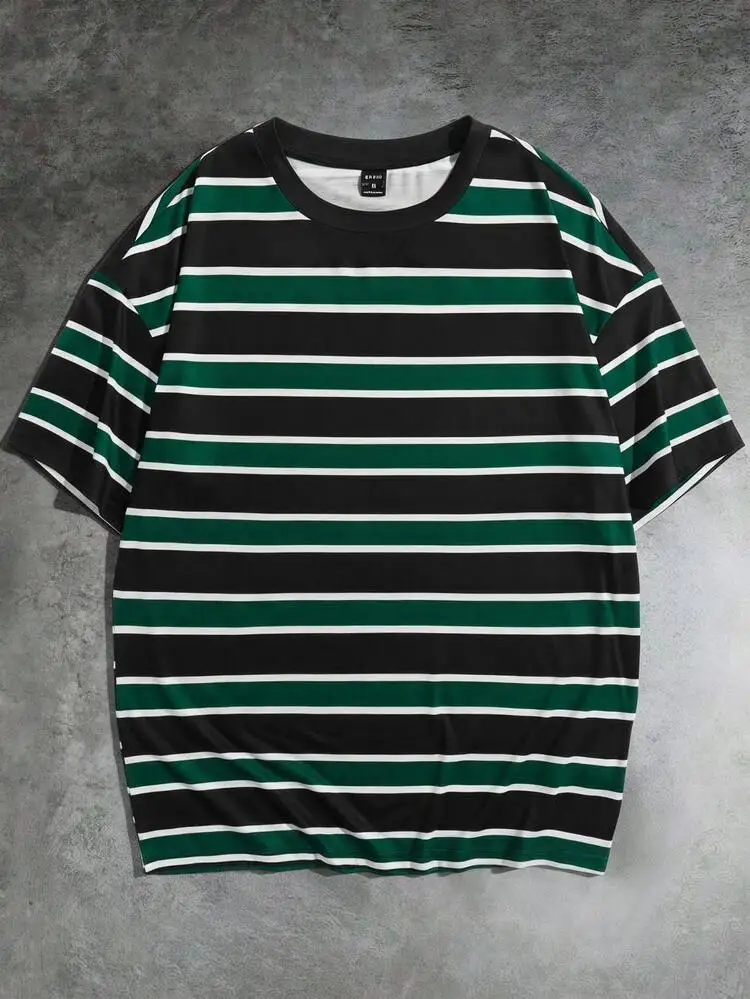 Men Casual Striped Print Drop Shoulder Tee Vacation Father s Day Gifts Football