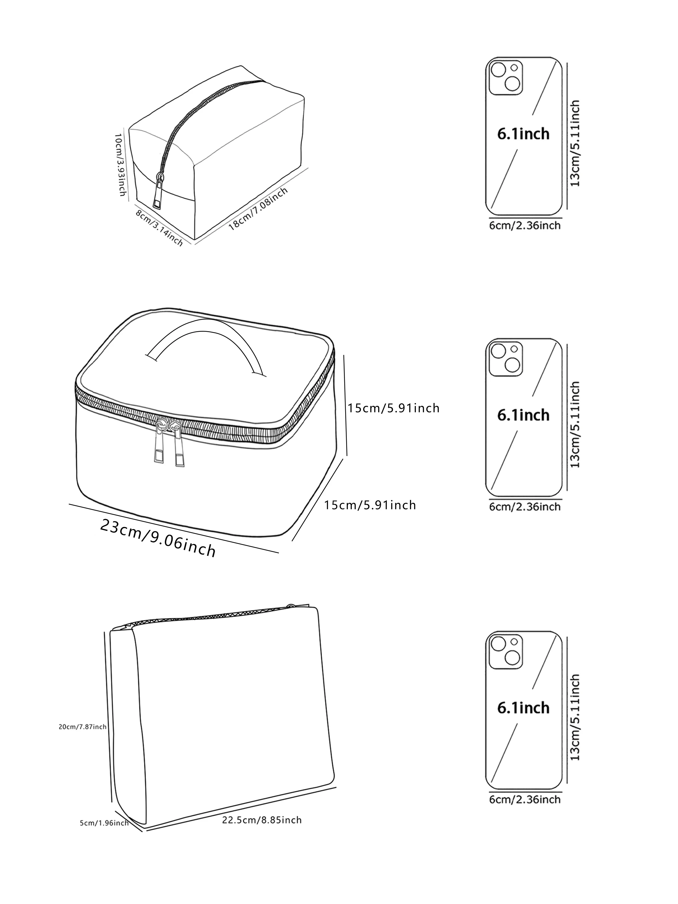 1 Juego de bolsa de maquillaje portátil, diseño de gran capacidad, fácil acomodar sus cosméticos, liviana y portátil para guardar cosméticos