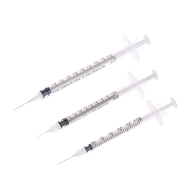 5 sztuk 0,3/0,5/1 ml jednorazowa plastikowa strzykawka weterynaryjna pomarańczowa nakładka sterylna strzykawka insuliny z igłami dla zwierząt gospodarskich