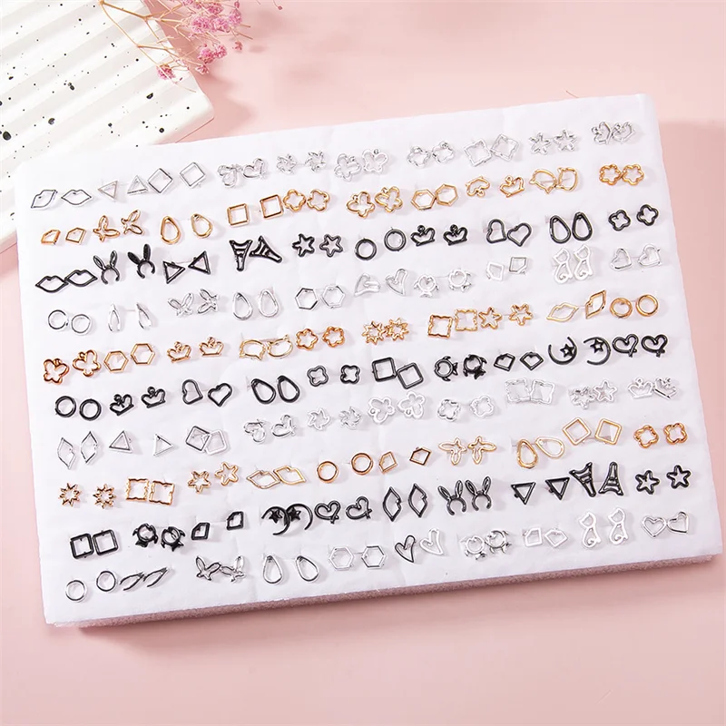 100 Paare/satz Frauen Kunststoff Kleine Stud Ohrringe Set Frauen Herz Stern Tier Mond Krone Geometrische Ohrring Set Schmuck Geschenke