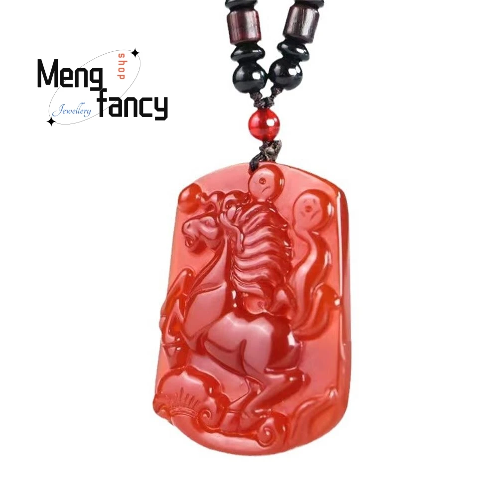 Natural Ice Red Agate Chalcedony Chinese Zodiac Horse Jade Pendant Exquisite Elegant Simple High-grade Luxury Fashion Jewelry