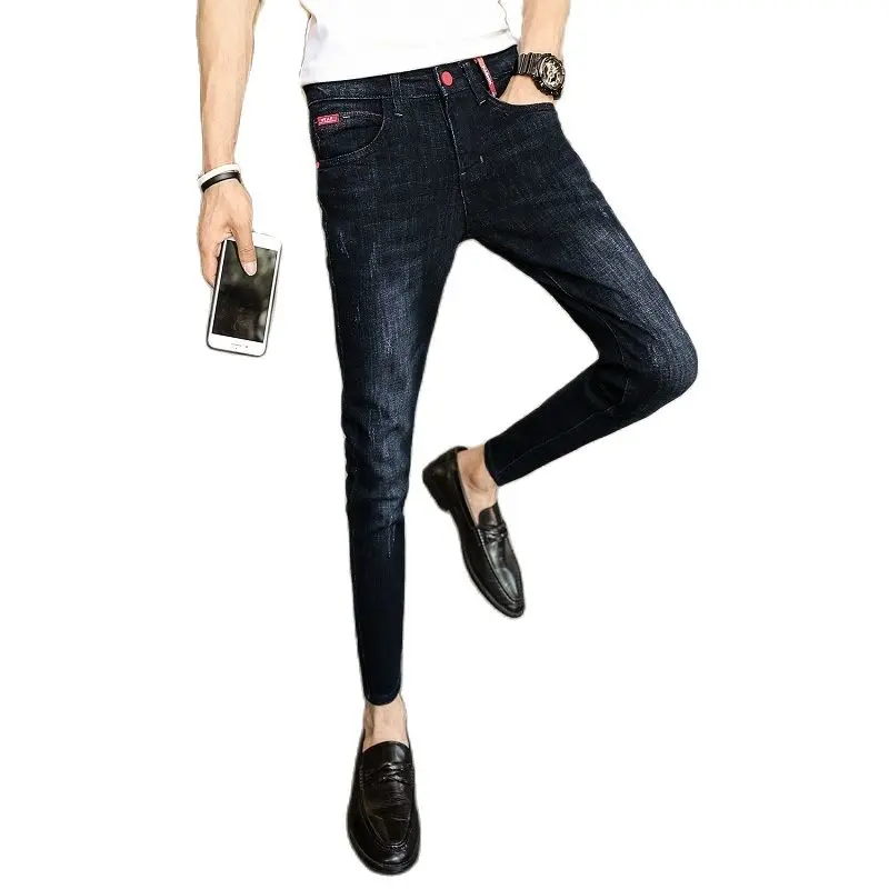 

Summer 2022 Fashion Washing Street New Slim Feet Cropped Pants Men's Handsome Casual Tight Pencil Jeans Korean Trend Men's Pants