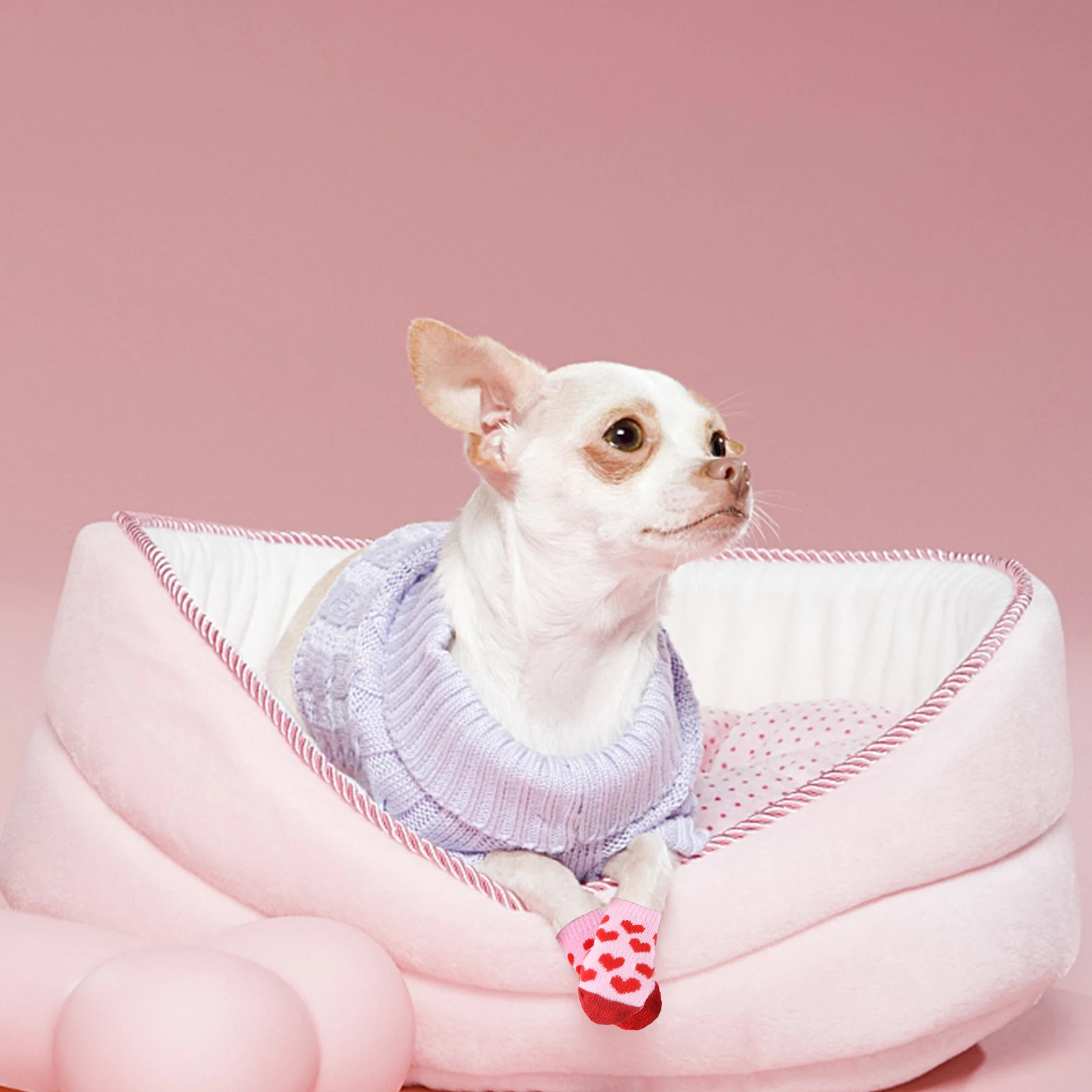 

4pcs Pet Socks Soft Cotton Knitting Ankle Sock for Puppy Dogs Anti Skid Bottom Cotton No Fading Feet Warm