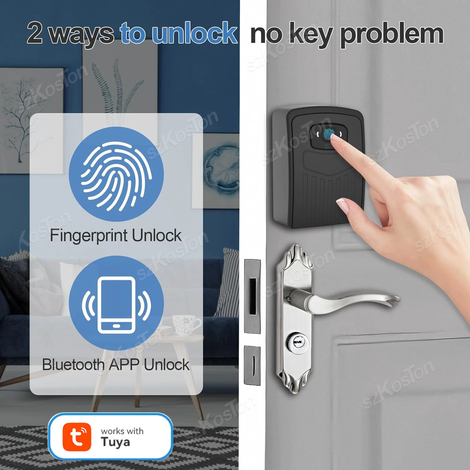 Imagem -02 - Tuya Smart Fingerprint Key Lock Box Impermeável Metal Lockbox Apartamento Seguro Wall Mount Keys Smart Life App Desbloquear ao ar Livre