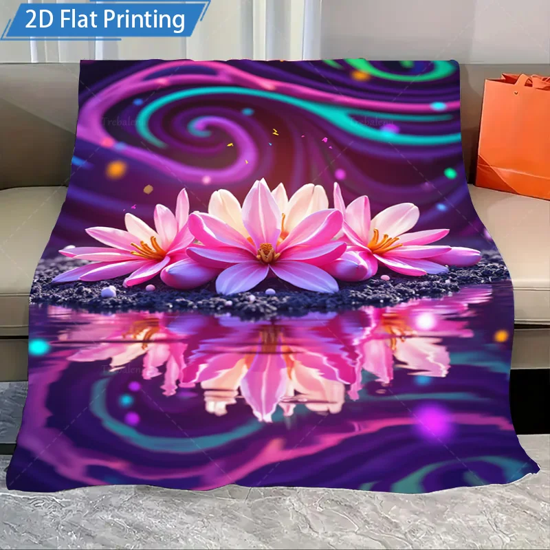 

1 шт. фланелевое одеяло Одеяло с мечтательным цветочным отражением — яркие розовые цветы и водный зеркальный дизайн