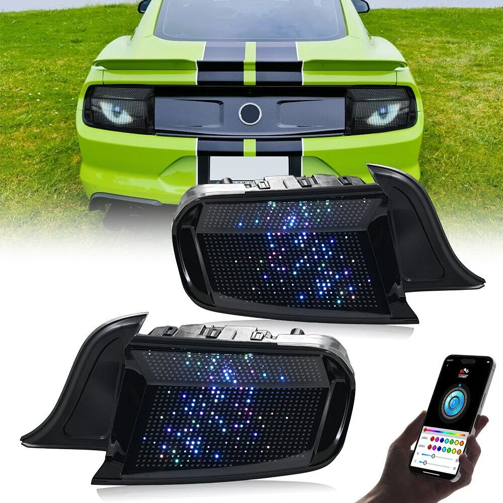 

1 пара светодиодных задних фонарей RGB в сборе для Ford Mustang 2015-2023, последовательный указатель поворота, задние стоп-сигналы багажника, анимация, дым