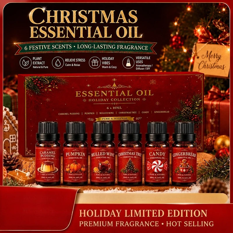 6×10ml Water‑Soluble Fragrance Reed diffuser Oil Gift Set, Christmas Tree Pumpkin Mulled Wine Scent Air Freshener for Humidifier