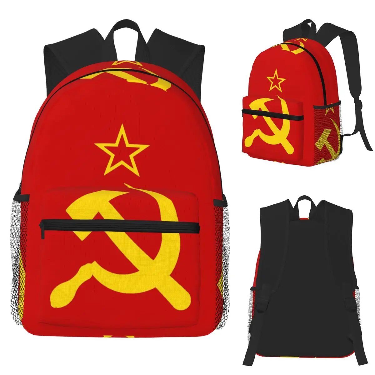 USSR Hammer And Sickle CCCP Retro Russian Soviet Flag Student Backpack School Bag Hiking Travel Daypack for Men Women Bookbag