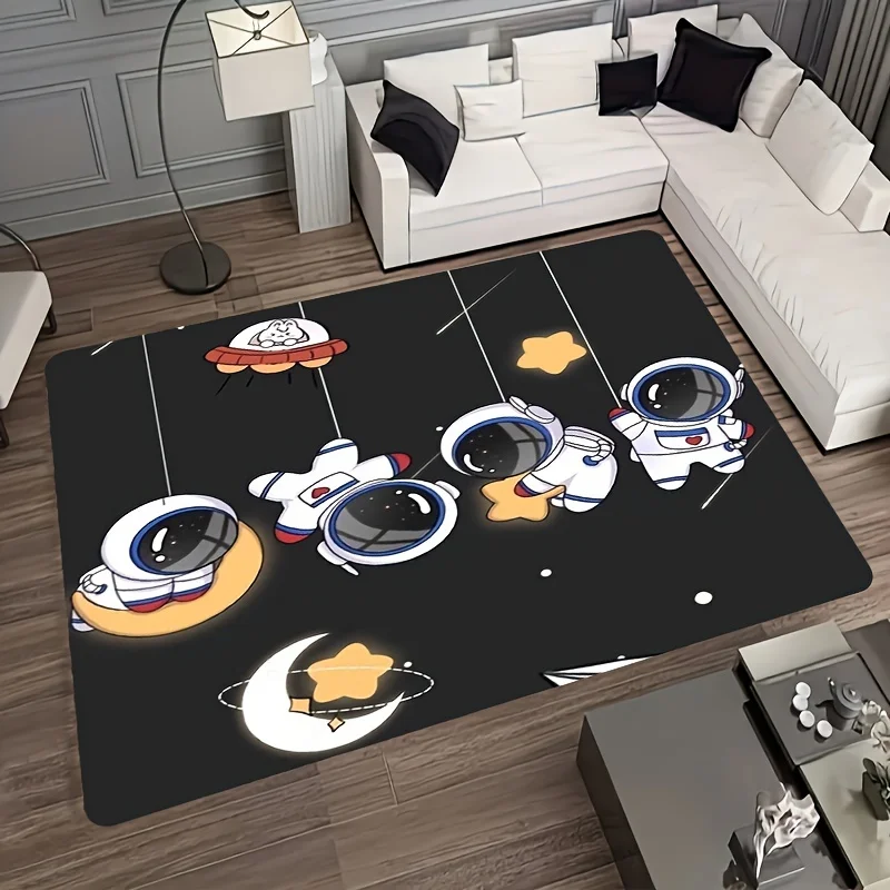 Cute Astronaut Rug, Space Planet Star Print Floor Mat, Kids Room Decor, Non-Slip Washable Carpet for Bedroom Living Room Nursery