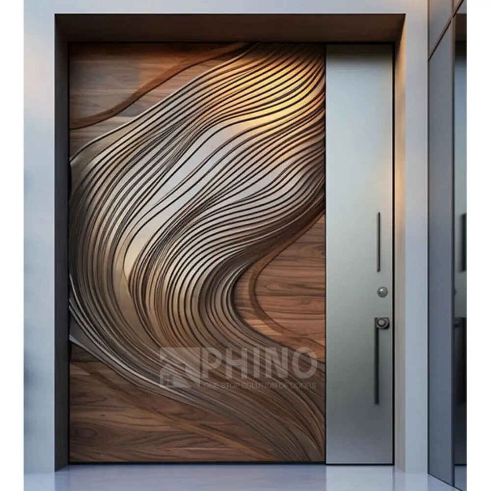 China Top Manufacturer 3D Carving Wooden Exterior Main Entrance Door Safety Simple Teak Solid Wood Front Entry Door For House