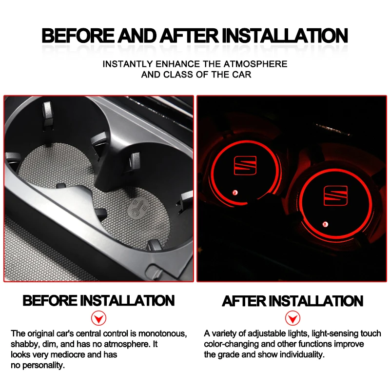 Car Luminous Water Cup Coaster Led Atmosphere Light Accessories for Seat Altea Xl Leon cupra FR 5f Ibiza 6l 6j 1p MK1 Mk2 Mk3