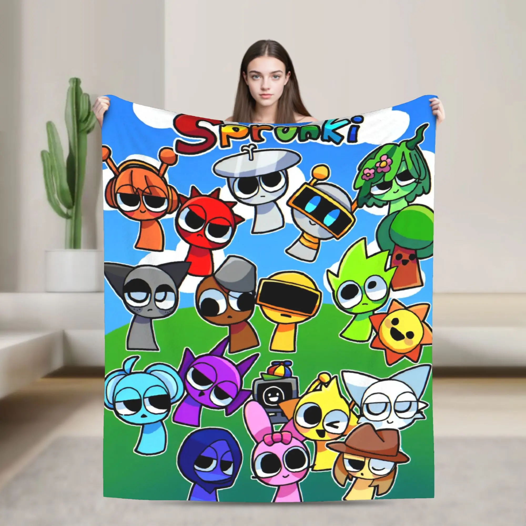 Sprunkis Characters Game Fuzzy Blanket  Funny Throw Blankets for Home 125*100cm Rug Piece