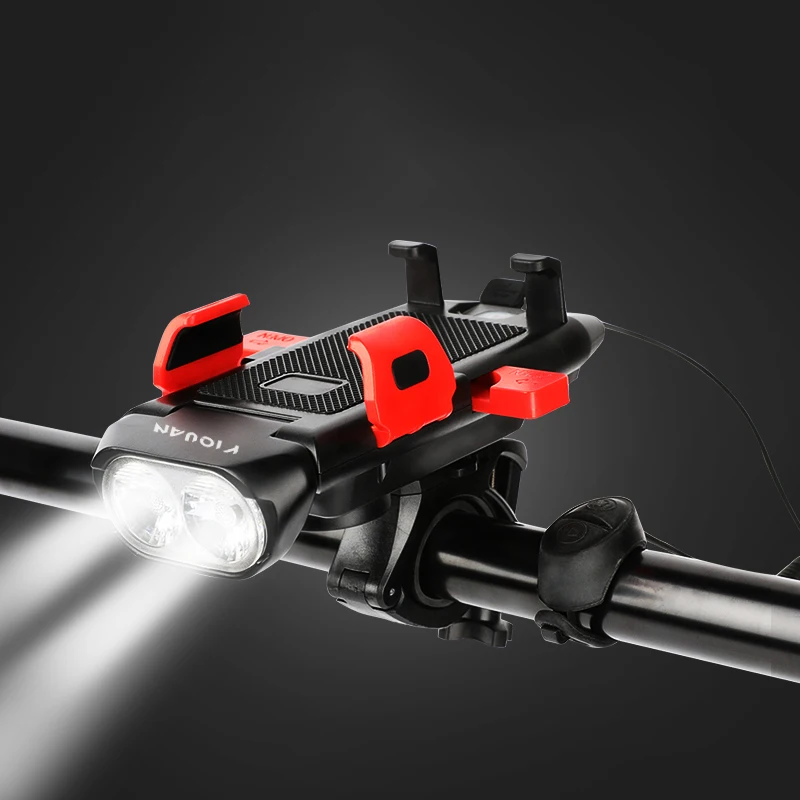 New Arriver 4 in 1 USB Rechargeable Waterproof Bike Head Lights Led Bicycle Light Horn with Phone Holder Bicycle Light