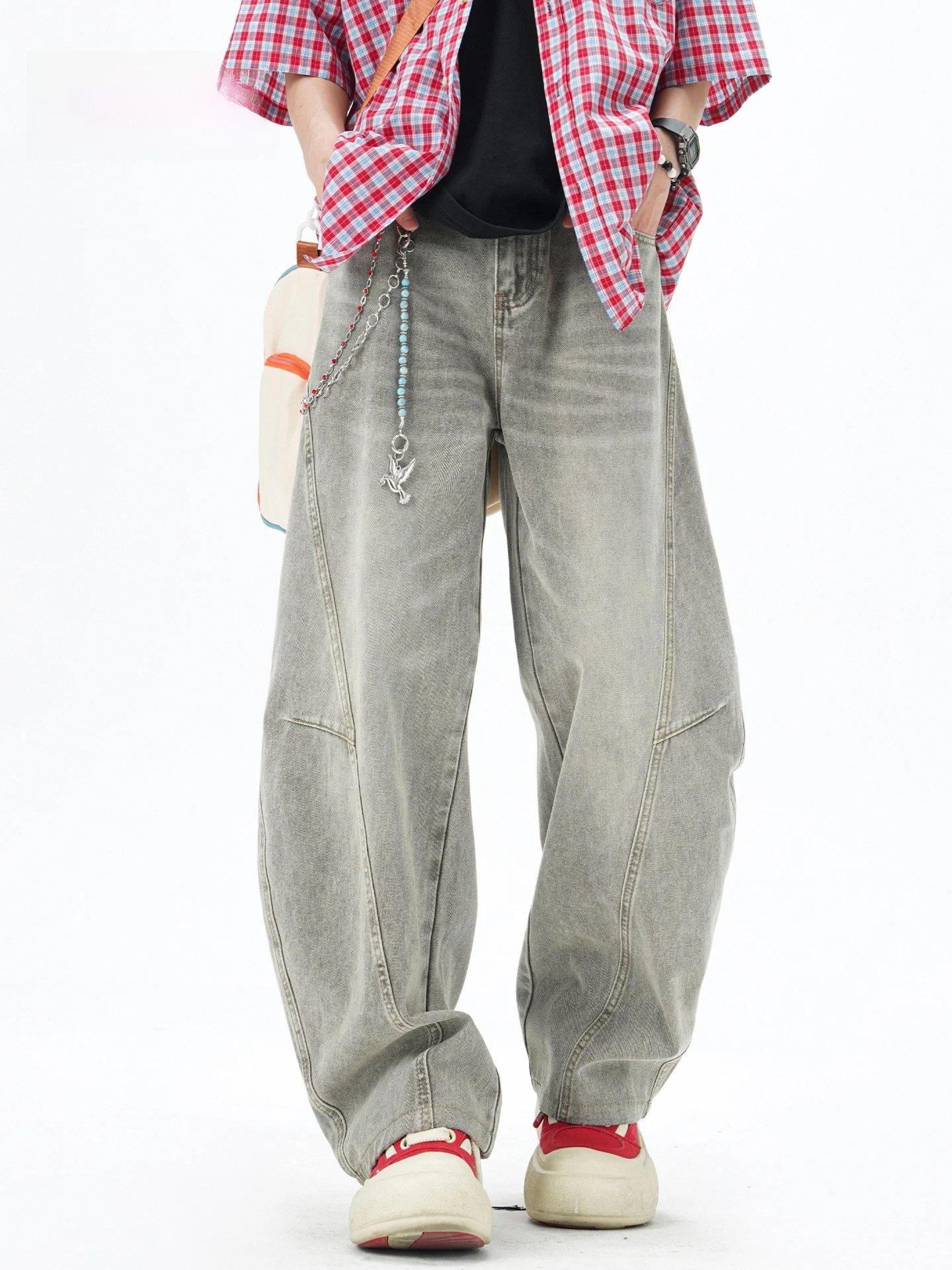 

Summer Thin High Street Knife Jeans Men's American Retro Design Wide Leg Casual Pants Trendy Versatile Loose Fit Jeans