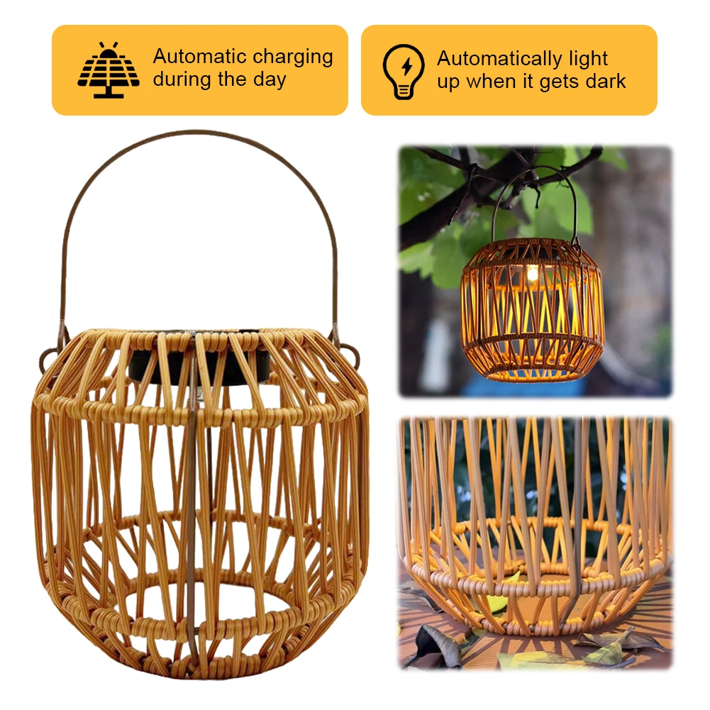 Lampa wisząca z rattanu, zasilana energią słoneczną, wodoodporna, ręcznie pleciona, żyrandol LED do salonu, sypialni, dekoracja.