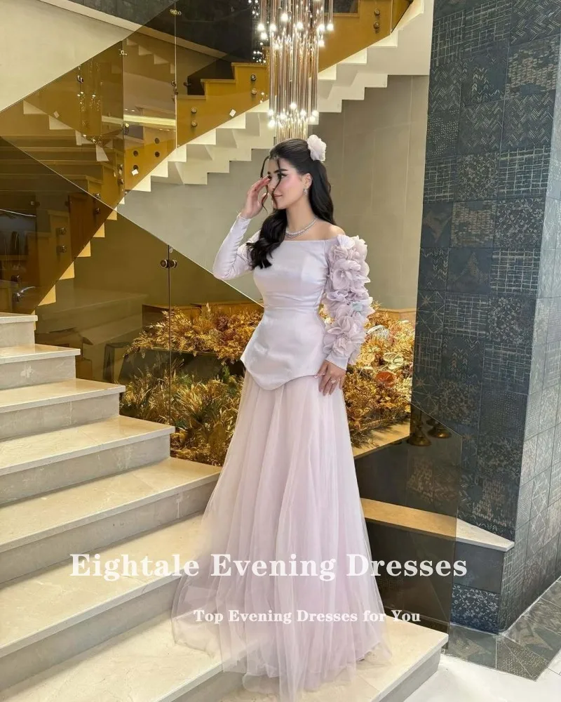 Eightale アラビアイブニングドレス 3D 花ウエディングドレスカスタマイズされたストレッチ長袖ウェディングパーティードレスマーメイドローブ · ド · ソワレ