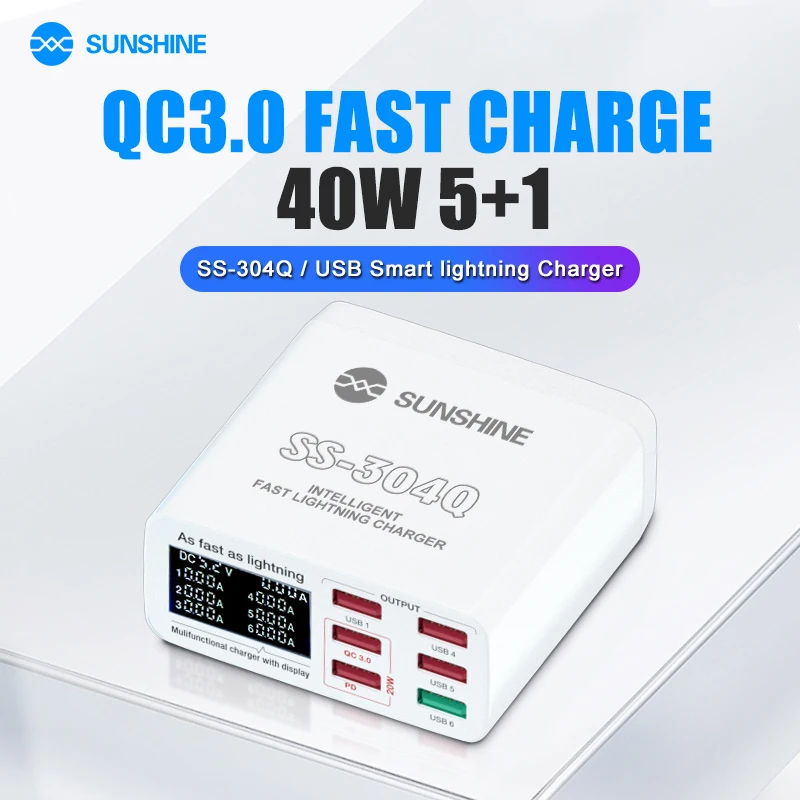

SUNSHINE SS-304Q Fast Charging 6-Port USB, Supporting Simultaneous Charging of Multiple Devices Such as Mobile Phones and Tablet