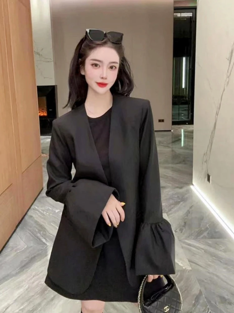 [oein] 2024 Light Mature Temperament, Small Fragrance, Black Suit Jacket, Women's Spring  Autumn French Slimming Design