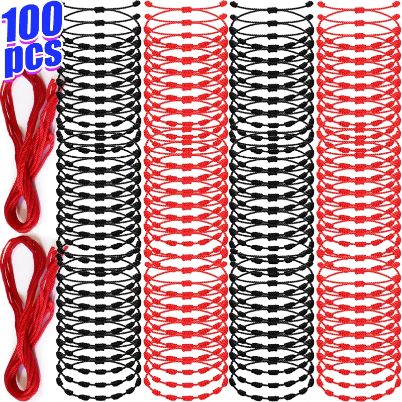 100pc Handmade 7 Knots Red String Bracelet For Couple Protection Good Luck Amulet for Success Rope Braided Bracelet Jewelry Gift