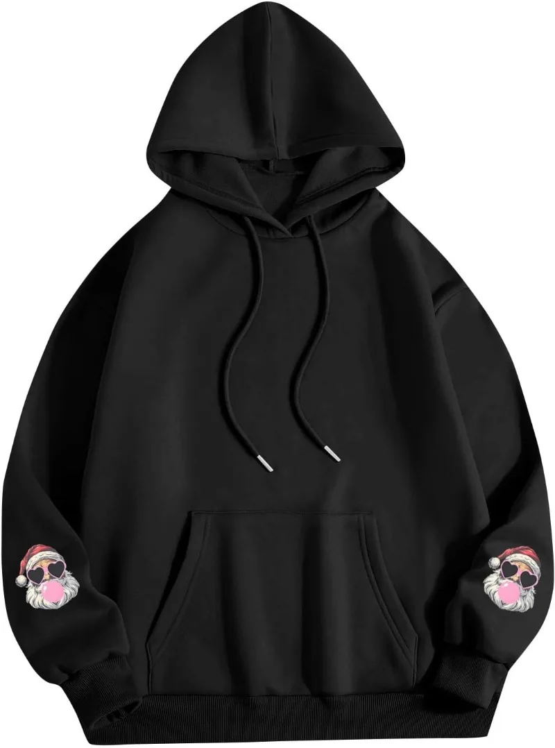 هوديس عيد الميلاد للنساء مطبوعة كم طويل البلوز الشتاء العصرية البلوز عارضة طويلة الأكمام عارضة لينة الشتاء مقنعين