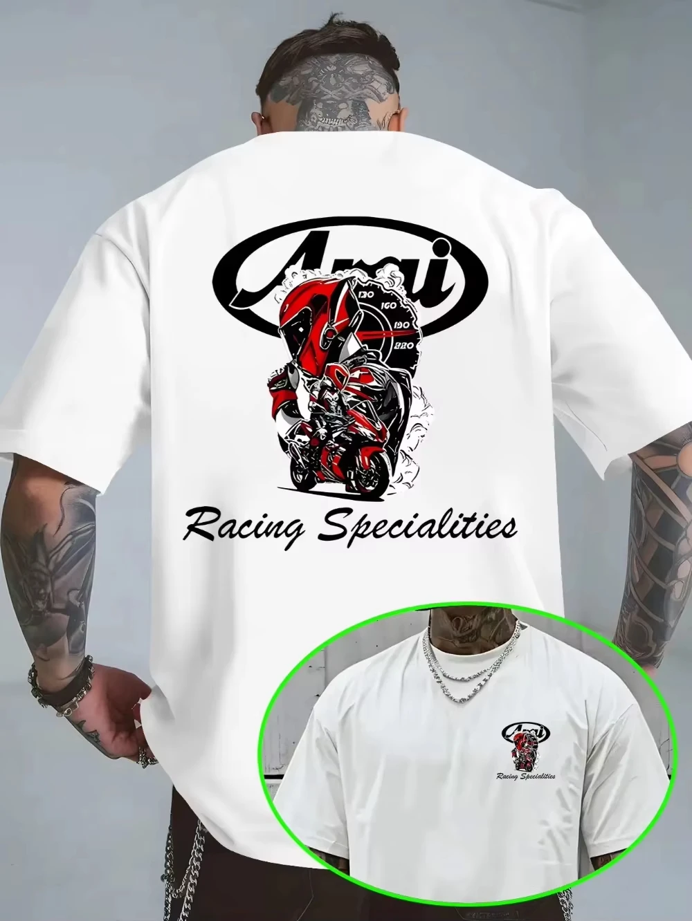 Herren Baumwoll-Muster T-Shirt mit Rennmotorrad-Motiv, bedrucktes Baumwoll-Unisex-T-Shirt mit Rundhalsausschnitt, Geschenk-T-Shirt, Camisetas – Detail 5