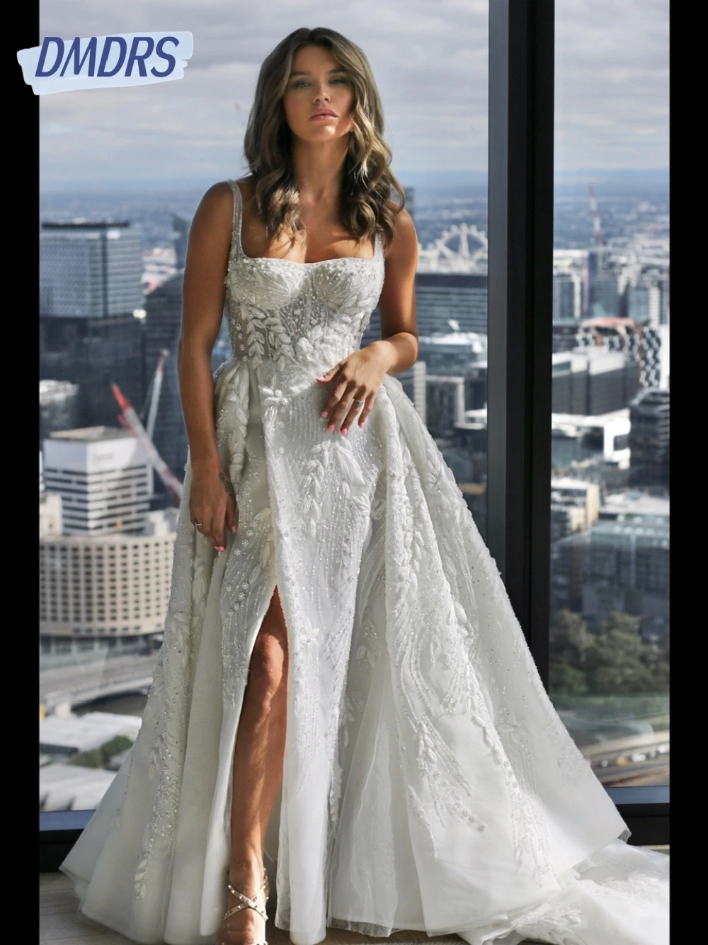 Vestido De Novia elegante con perlas, brillante, Espalda descubierta, cola desmontable, lujo, línea A