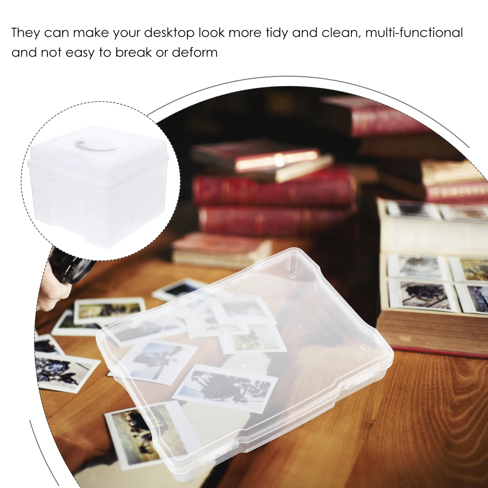 

1Set Durable Photo Keeper Box Plastic Card Storage Container Multi-Functional Organizer for Photos Postcards Crafts Desktop